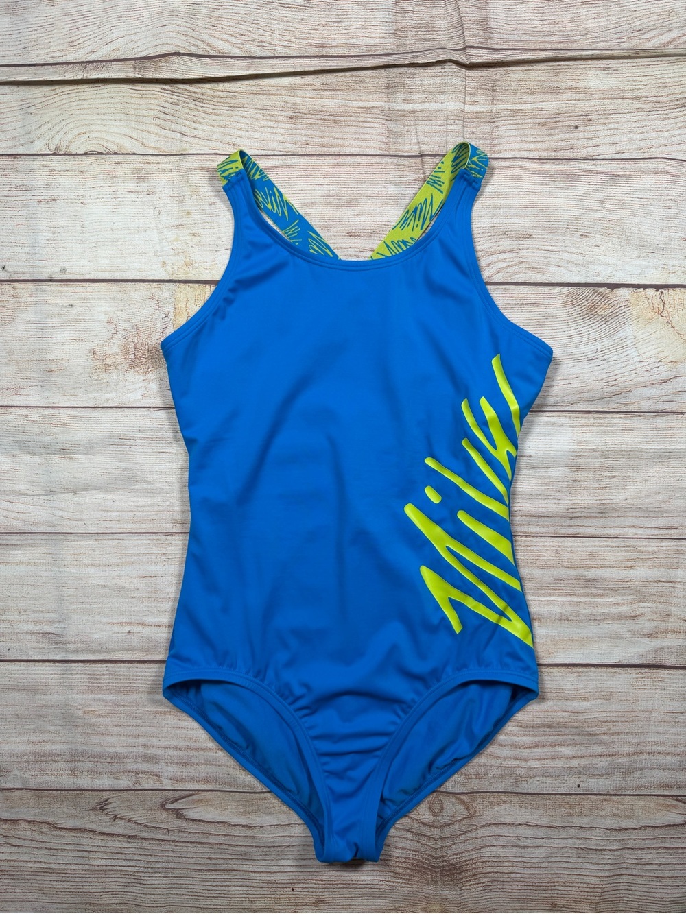 Nike Blue One-Piece Swimsuit with Lime Accent -‎ Sporty, Lap Swim, Trainer